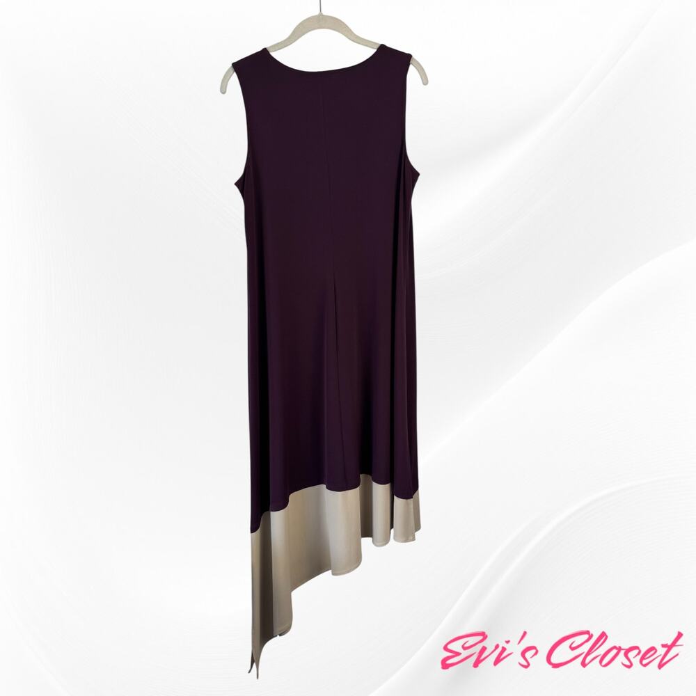 Calvin Klein Women's High Low Sleeveless Dress Burgundy Beige Sz 10